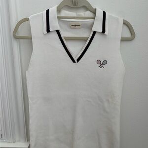 Tory Sport Fitted White Black Polo Tank Top